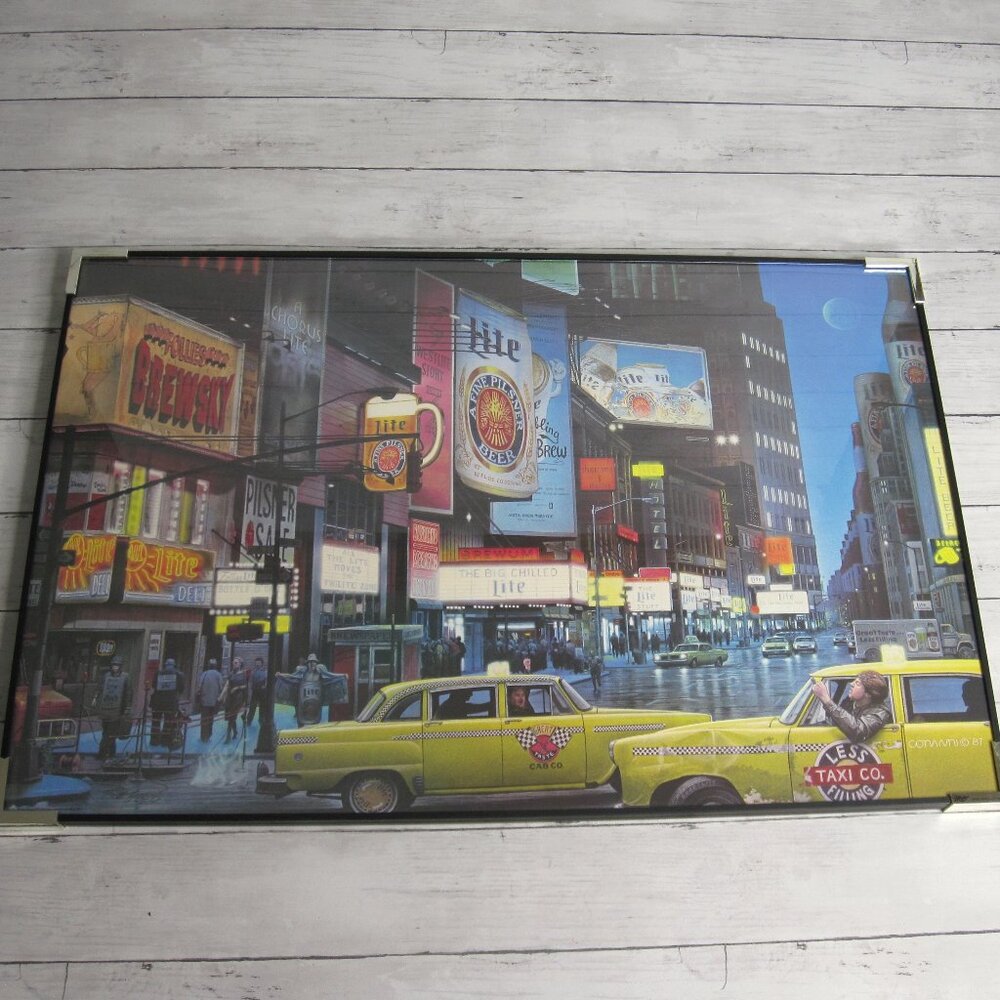 Miller Lite Beer Vintage Framed Poster Wall Art Print New York City Taxi 1960's
